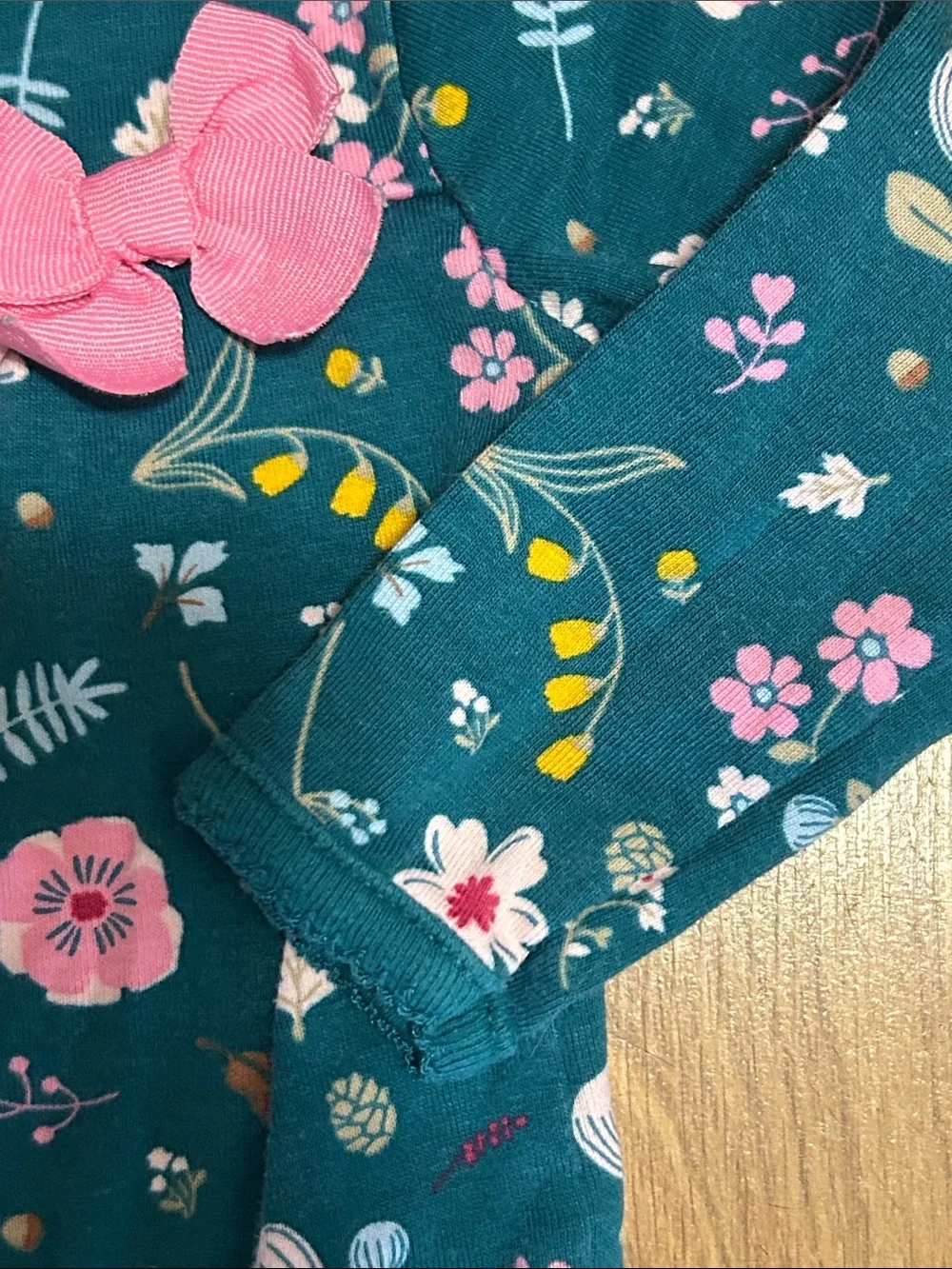 Carter's Teal Floral Footie One-Piece with Pink Accents